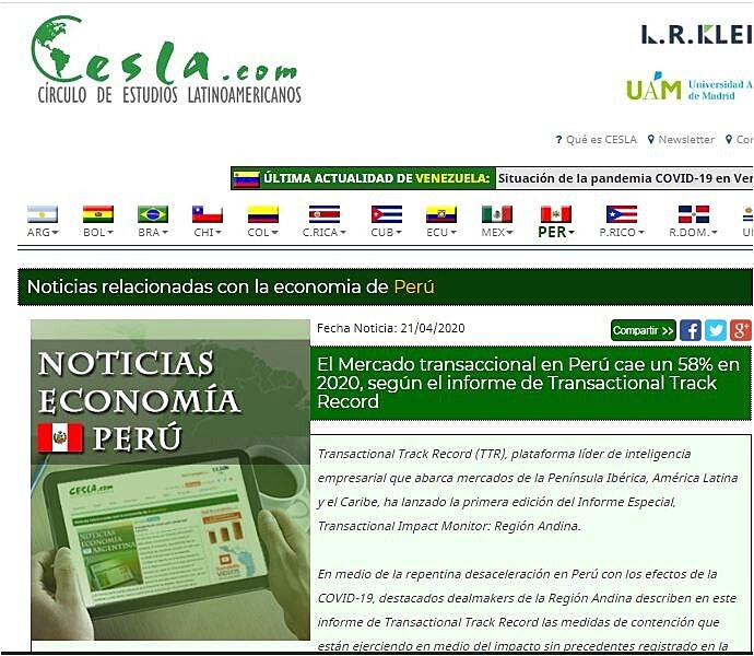 El Mercado transaccional en Per cae un 58% en 2020, segn el informe de Transactional Track Record